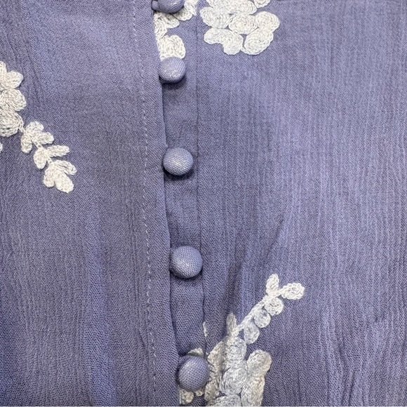 Lost + Wander Iris Crop Top Button Down White Floral Embroidery Bell Sleeves| M - Picture 7 of 9